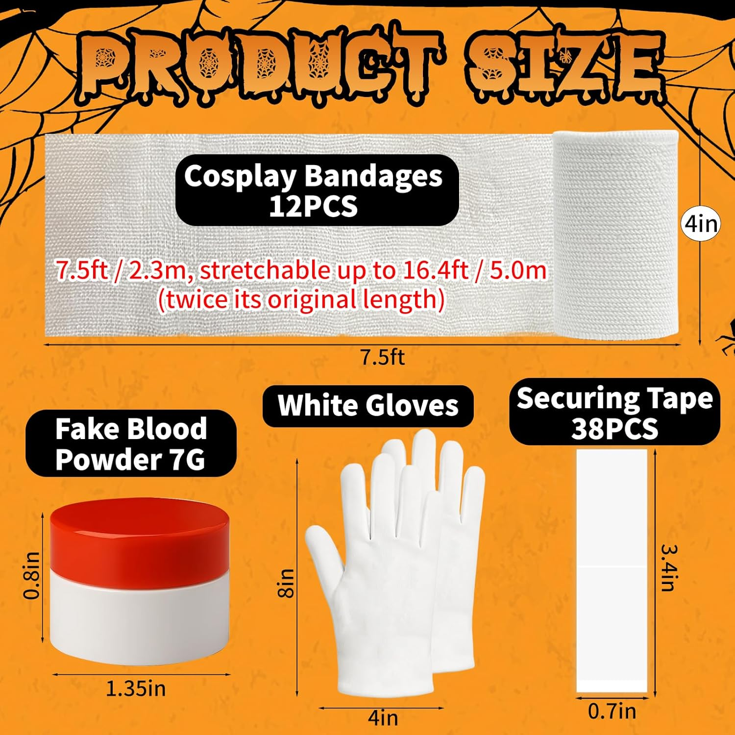 60 Yards 12 Rolls Halloween Mummy Wrap Costumes, Mummy Wrapping Cloth, Mummy Gauze, Mummy Bandages for Cosplay Zombie Makeup Halloween Costumes Accessories for Women Men with Fake Blood Power, Gloves image number 5