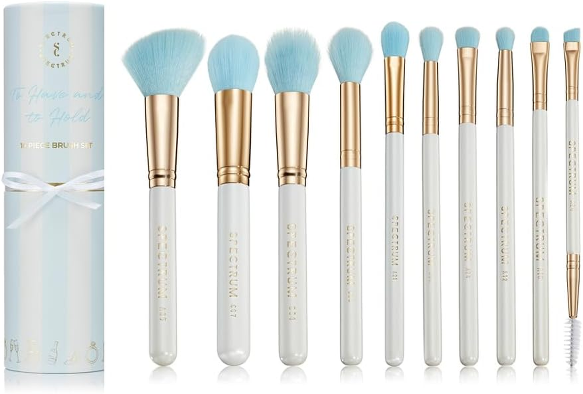 Spectrum Collections Bridal Make up Brushes, Spectrum Makeup Brushes Set Including Face Brushes and Eyeshadow Brushes with Soft Synthetic Bristles, White and Blue 10 Piece Makeup Brush Set image number 5