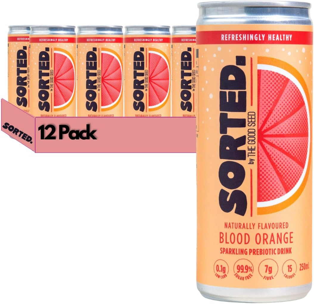 SORTED. Bloodorange Prebiotic Soft Drink | Boosts Gut Health | High-Fibre, 99.9% Sugar-Free, Low Carb, Low Calories | 12X250Ml Cans image number 1