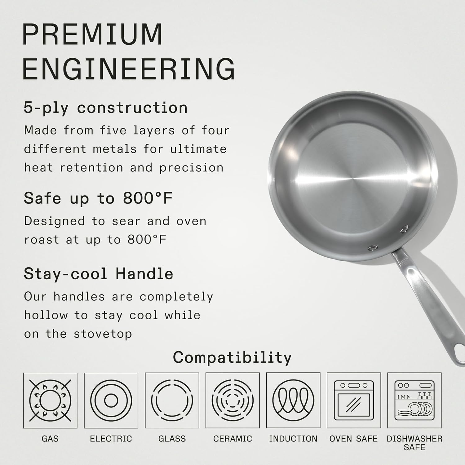 Made in Cookware - 8-Inch Stainless Steel Frying Pan - 5 Ply Stainless Clad - Professional Cookware - Crafted in Italy - Induction Compatible image number 5