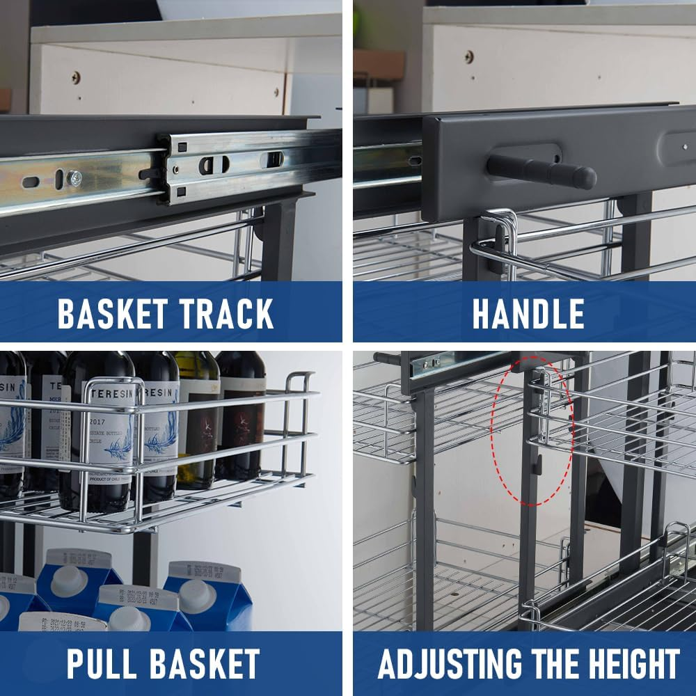 Blind Corner Cabinet for 31.5" Cabinet, Slide Out Kitchen Cabinet Shelf Pull Out Kitchen Pantry Corner Organizer Soft Close 2 Tier Pull Out Basket Bottom Mount image number 3