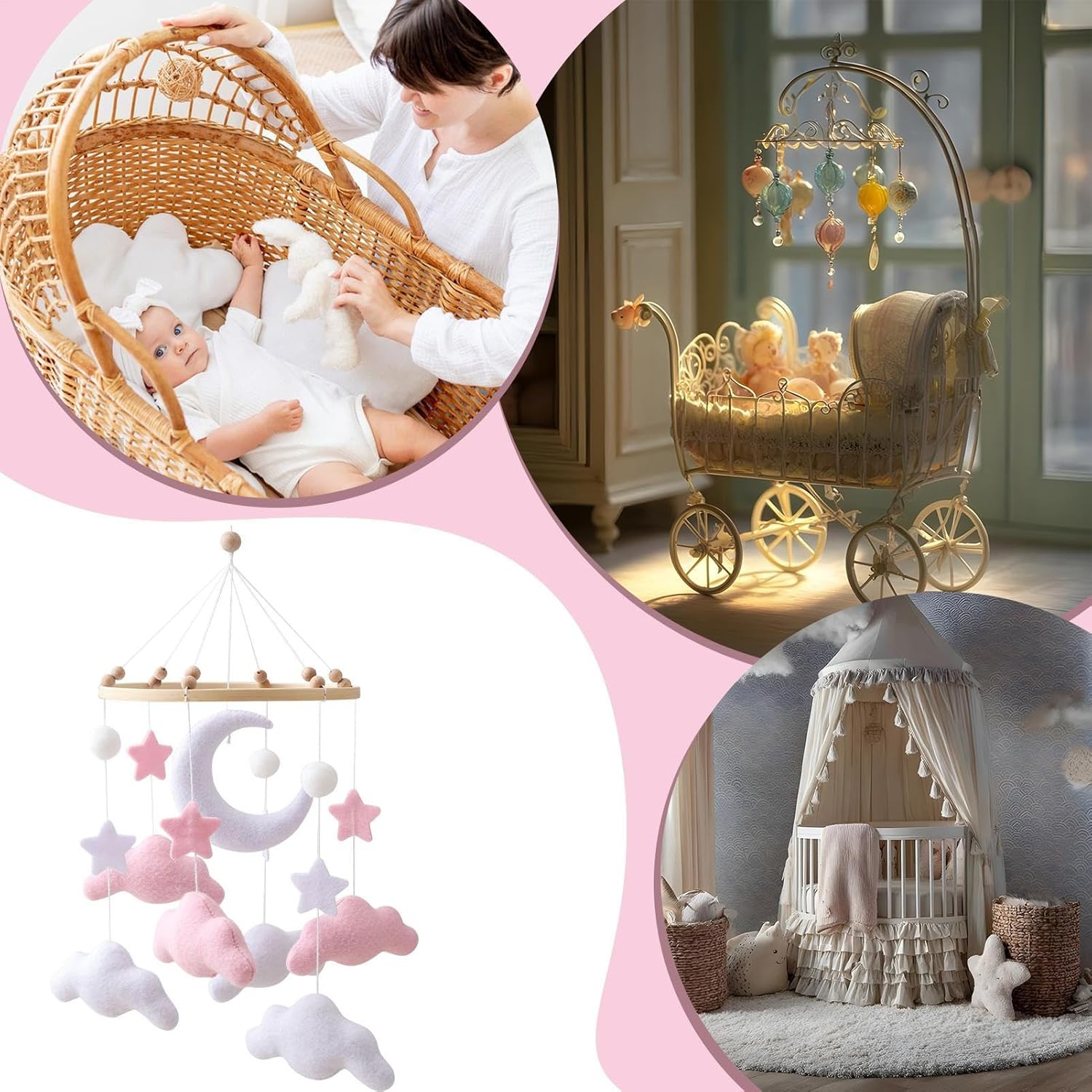 Baby Stroller Toy | Cloud Mobile Bassinet Toys | Felt Soothing Decoration Game for Nursing Room Boys Children Bedside Son Girls Kids Daughter image number 6