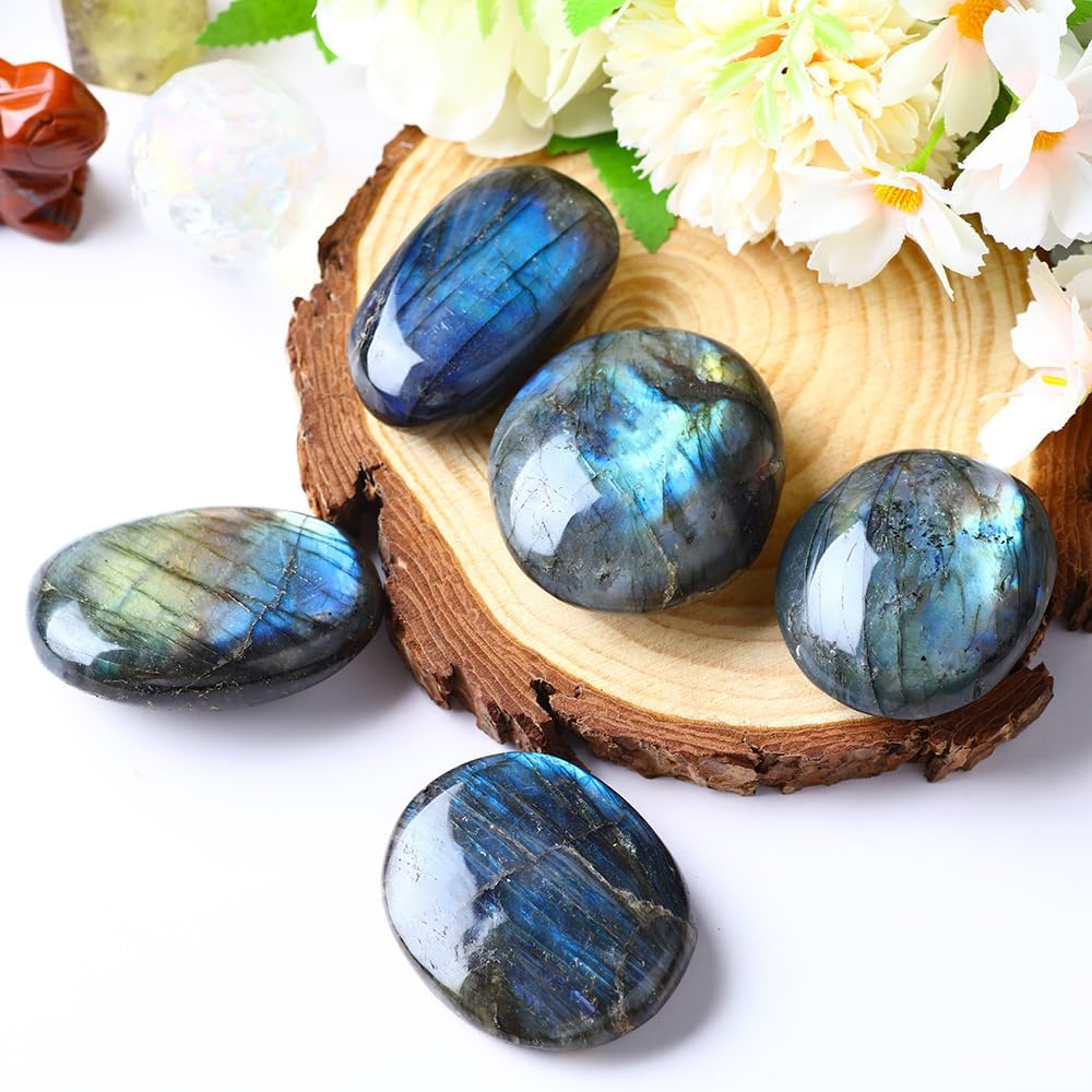 Labradorite Palm Stone Crystal - Natural Chakra Reiki Polished Healing Pocket Worry Stone Crystal for Anxiety Stress Relief Therapy image number 2