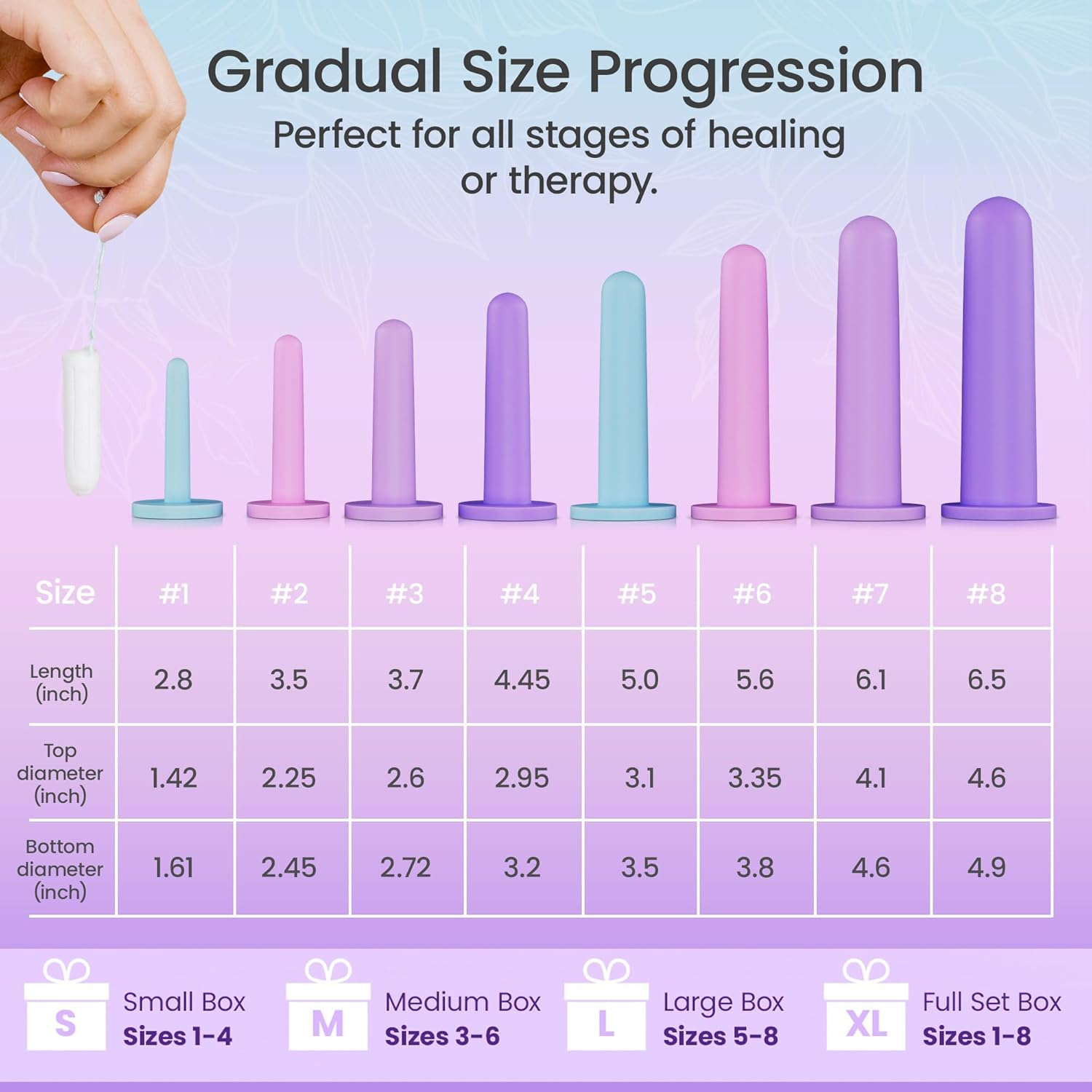 Ecoblossom Silicone Dilator Set - the Most Comfortable Dilators for Women with Pain - Pelvic Floor Trainer, Stretcher, and Expander (Large, Sizes 5-8) image number 4