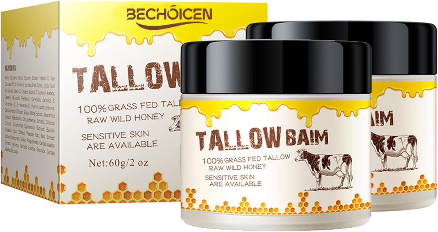 Beef Tallow for Skin, Whipped Tallow Balm for Face & Body, Grass Fed Beef Tallow Moisturizer with Tallow, Beeswax & Honey, Organic Face Cream for Skin Care, Moisturizes & Repairs Dry Skin, 2 Oz