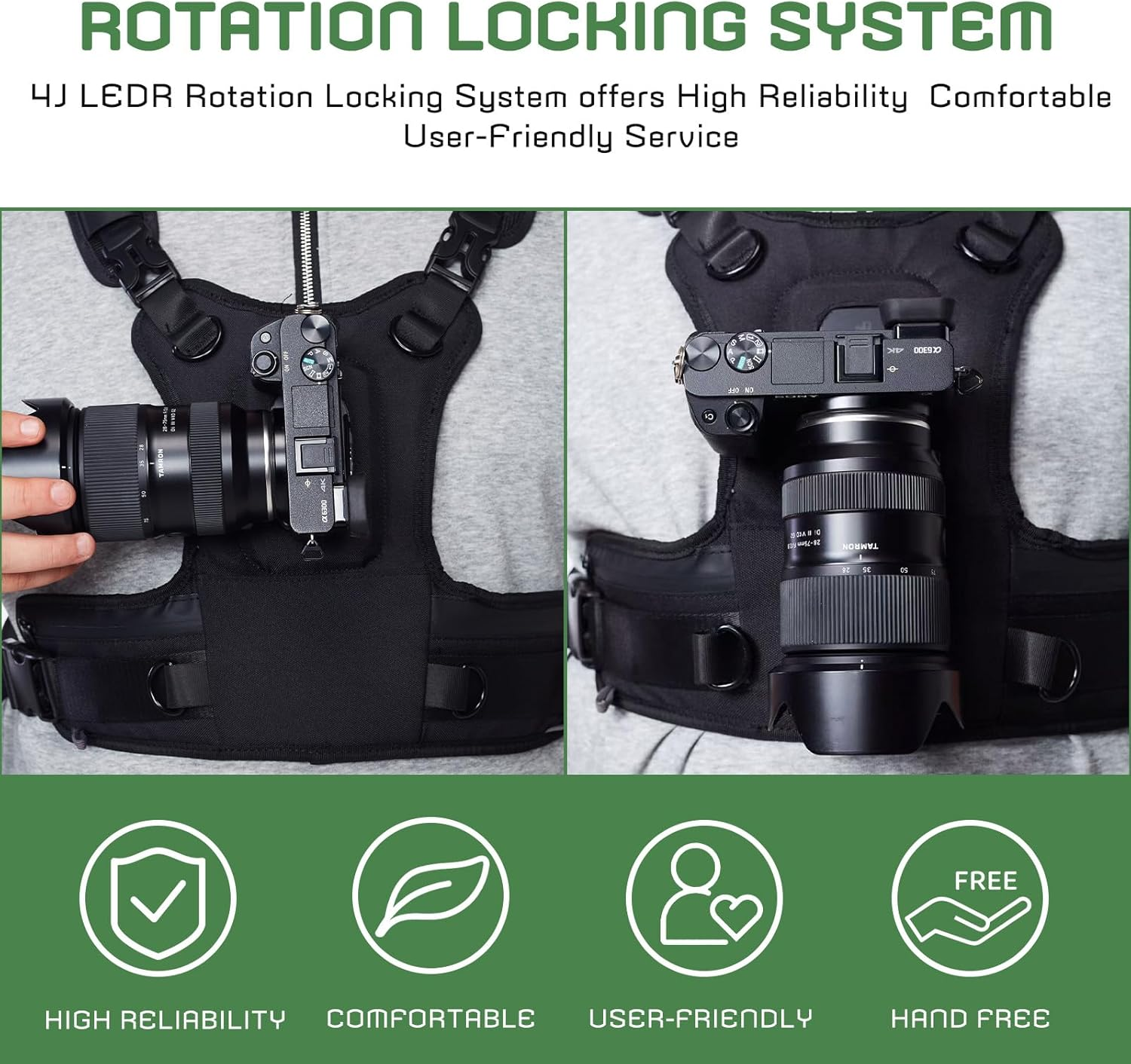 Camera Carrier Chest Harness J1,Camera Strap Harness for Photographers Hiking Climbing Wedding Travel,Camera Nylon Chest Straps for Photographers,Black image number 1