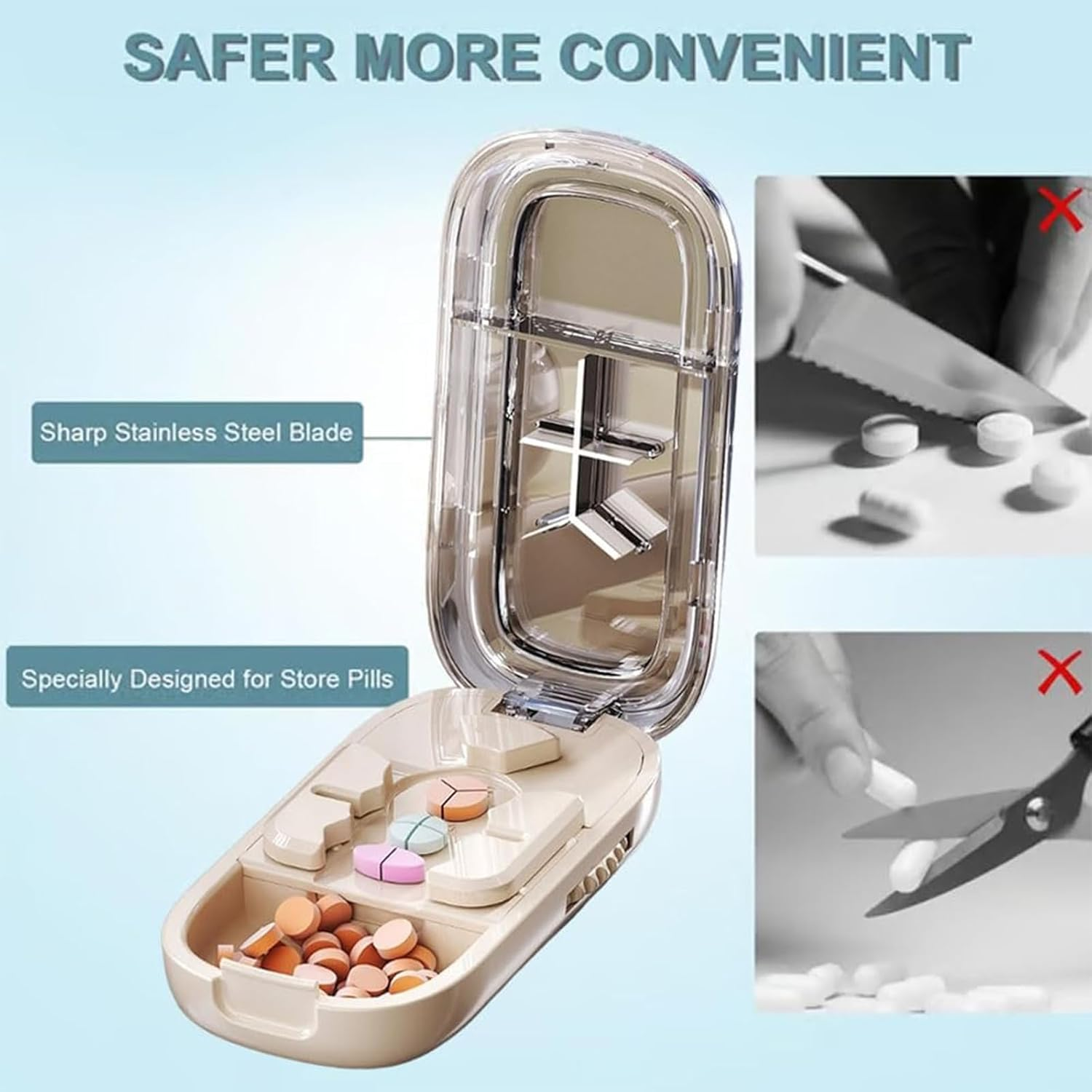 Portable Pill Cutter Splitter for Small & Tiny Pills, Adjustable with Centering Device, Precision Alignment, Sharp Safe Blade for Easy & Accurate Cutting of Multiple Pills (Black) - White image number 4