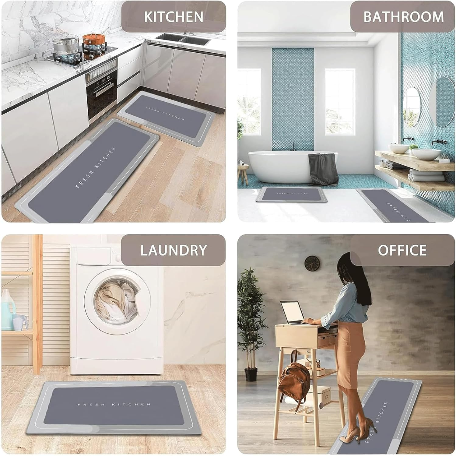 Kitchen Rug Set 2 Piece Non Slip and anti Fatigue Kitchen Mat, Washable Mats and Rugs for Kitchen,Hallway Runner Set, Dining Room, Entryway and Home Decoration Office image number 5