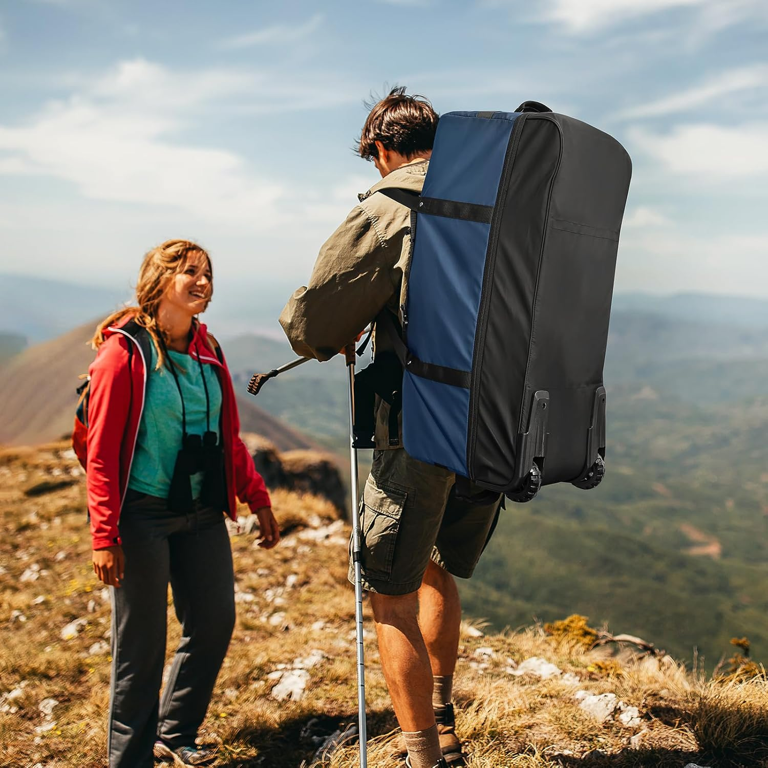 CONTAIL 32" Soft-Sided Rolling Duffle Bag with 2 Wheels,Expandable from 110L to 140L, Foldable Travel Duffel with Multiple Compartments,Navy - Upgrade-Black Red image number 6