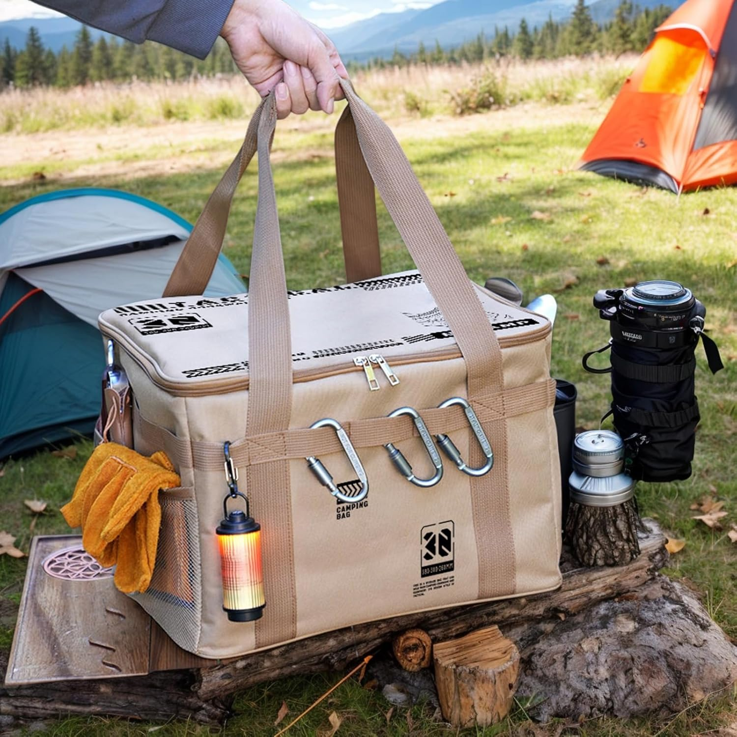 Aebtoe Camp Gear Storage Bag, 30L Utility Duffel Foldable Container with Handle, Camping Organizer Cookware Storage Bags for Moving Dorm Garage Drinks Stove Food Bowl Pot image number 2