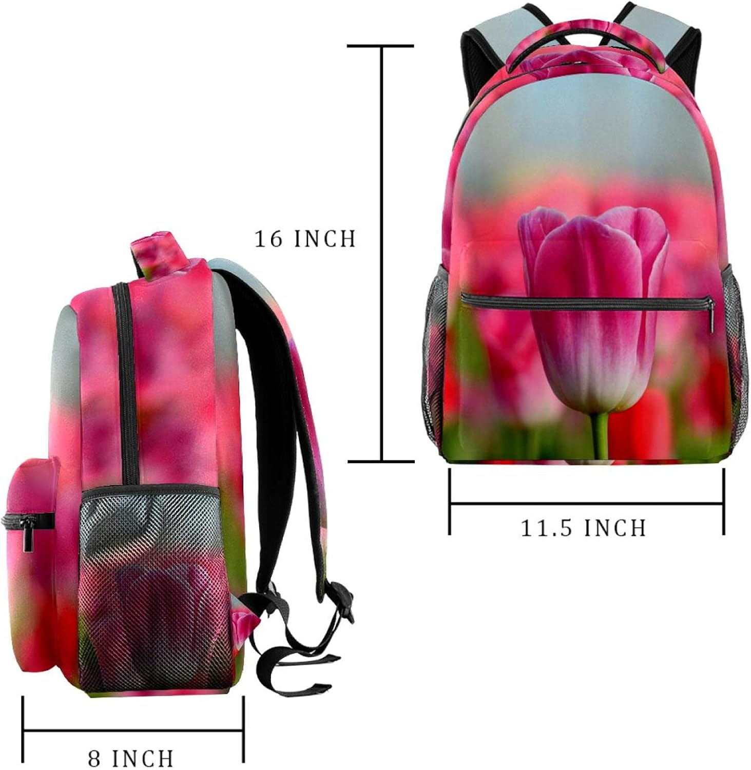Tulips Red Macro Vivid Backpack Students Shoulder Bags Travel Bag College School Tote Backpacks image number 4