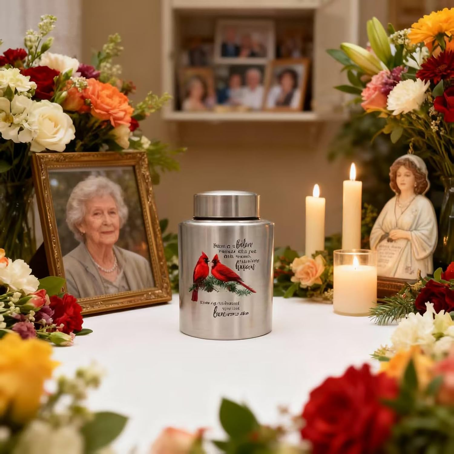 60 Lbs Small Cremation Urn for Adult Human Ashes, Decorative Memorial Mini Keepsake Urn for Male Female Men Women Child Couple Remains(Cardinal) image number 7