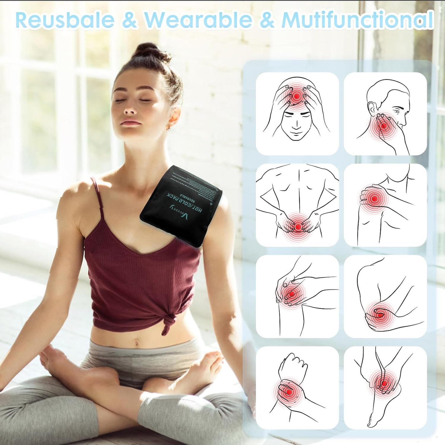 Vecozey Ice Pack for Injury Reusable, Hot and Cold Pack for Multiple Body Areas, Flexible & Long-Lasting for Shoulder, Back, Knee, Ankle, Elbow, Soft Plush & Nylon Cover, 28 X 13 Cm image number 1