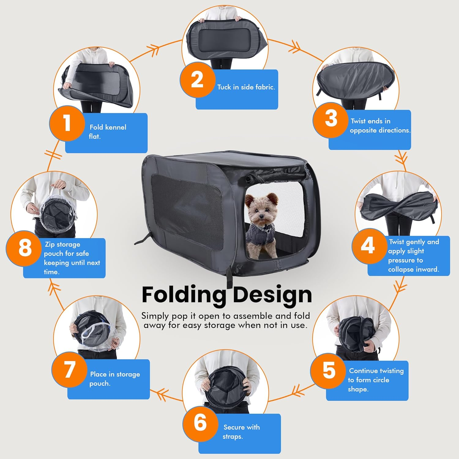 Beatrice Home Fashions Portable, Collapsible, Pop up Travel Pet Kennel, 24" L X 16.6" W X 16" H, Black image number 4