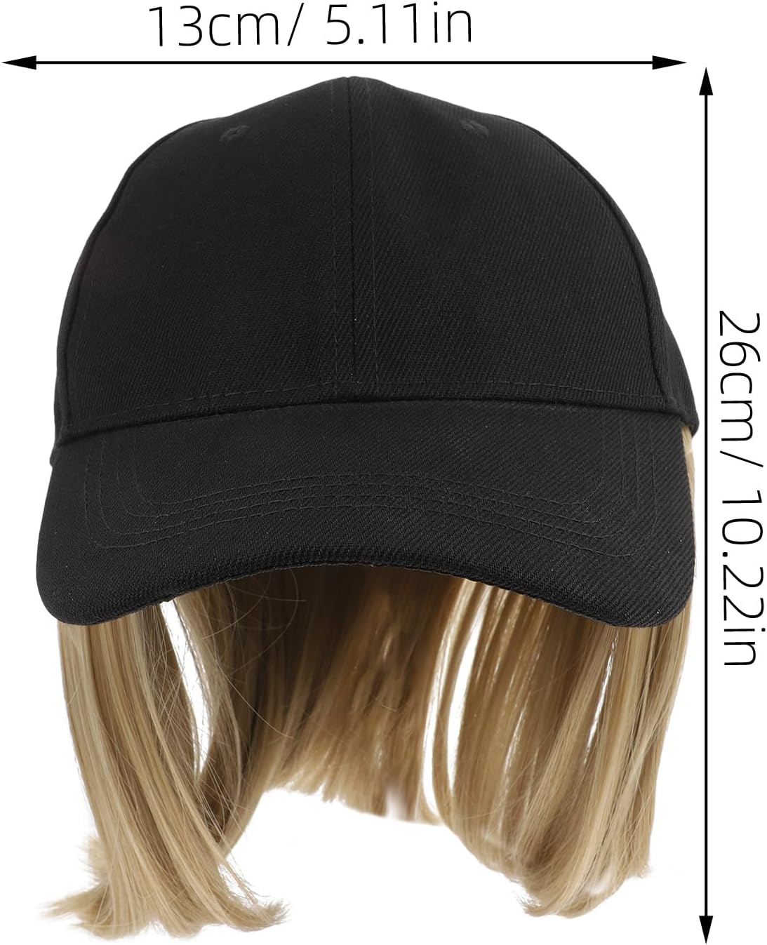 LALAFINA Baseball Cap with Hair Extensions, Wigs Cap Canvas Hat Straight Short Bob Hairstyle Adjustable Wig Hat Short Ponytail Baseball Wig Cap with Attached for Women image number 5