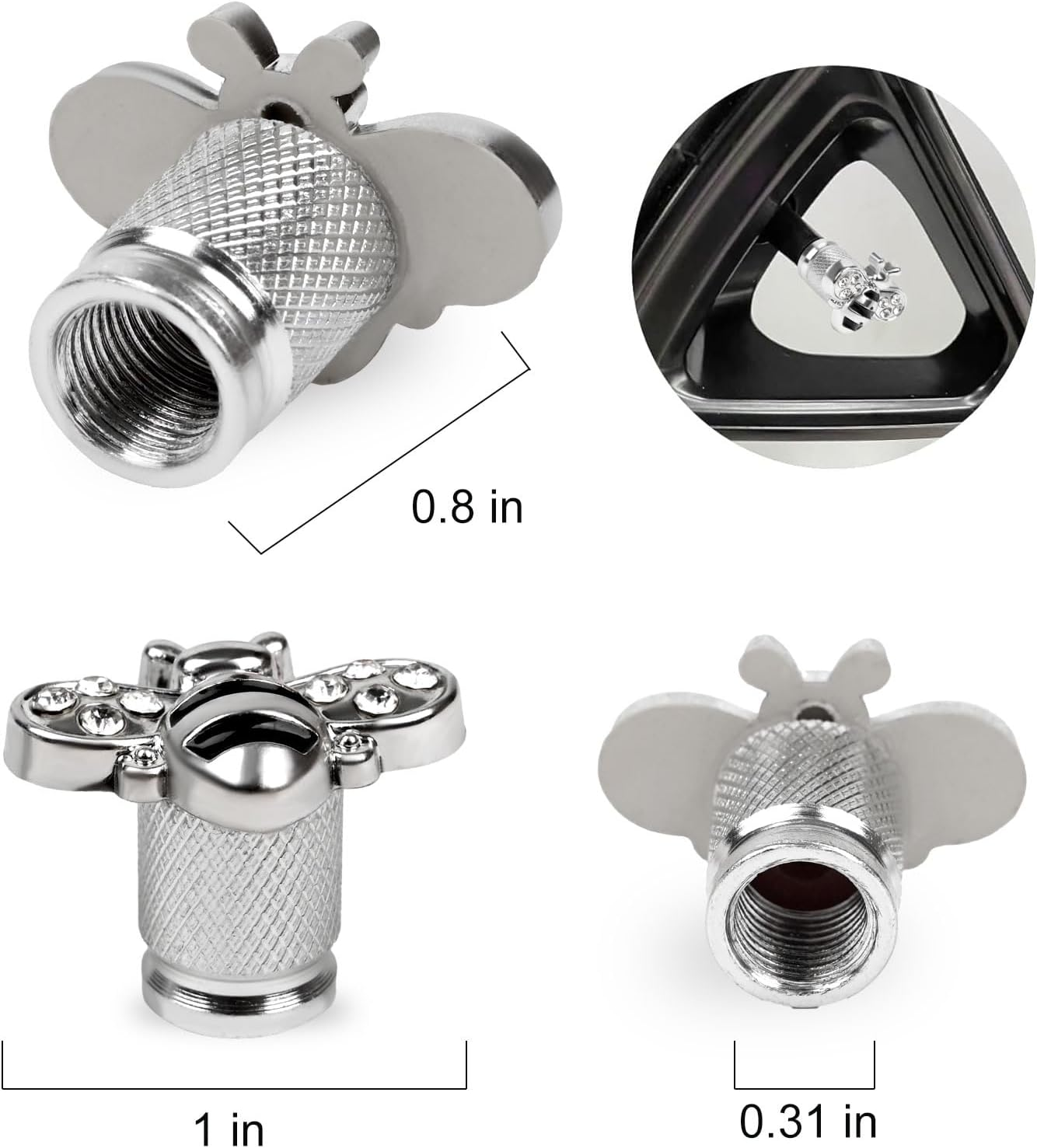 4 PCS Bee Tire Valve Stem Caps, Universal ABS Aluminium Alloy Dustproof Tire Valve Stem Covers for Cars, SUV, Trucks, Motorcycles, Bikes (Bee) - Demon image number 2
