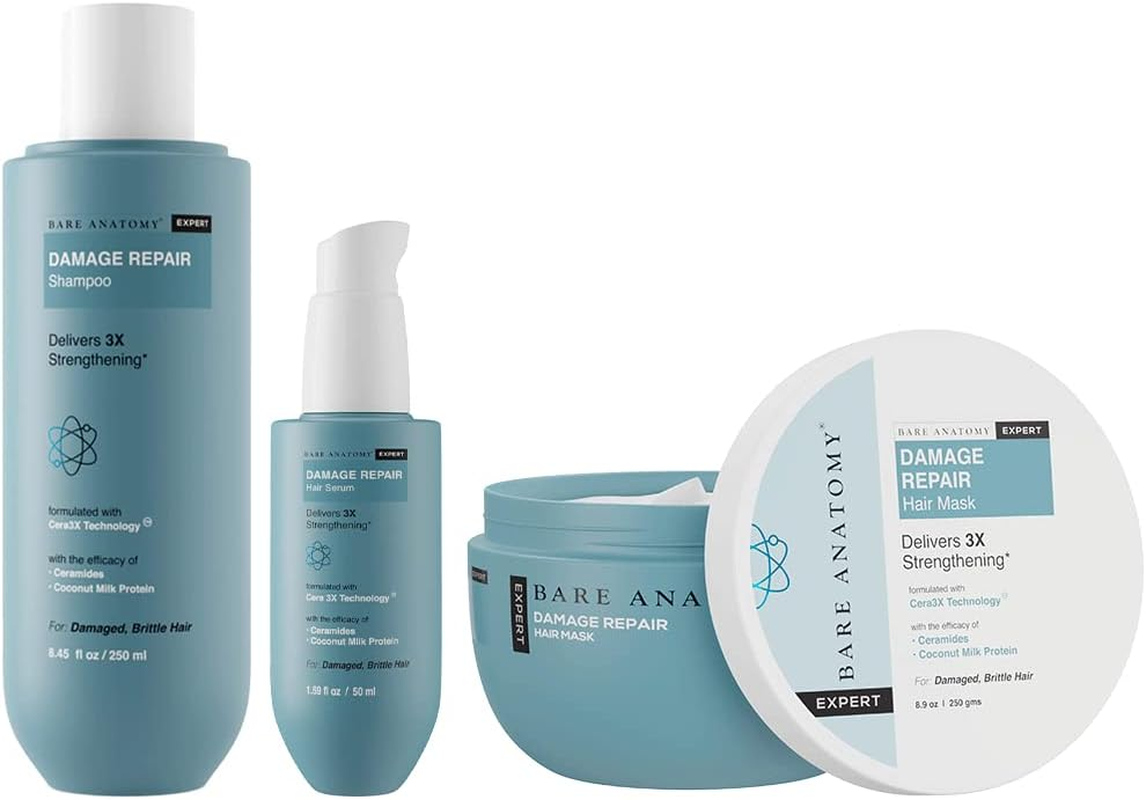 Bare Anatomy Damage Repair Shampoo and Hair Mask and Serum Kit | Repairs Damaged Weak & Dry Hair | Sulphate & Paraben Free | Women & Men | (8.4 Oz + 8.4 Oz + 1.6 Oz) image number 2