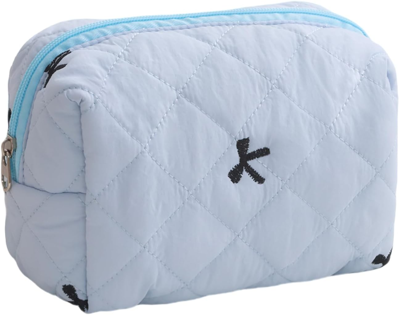 DDPOND Small Quilted Makeup Bag Coquette Mini Cosmetic Bags Aesthetic Trave Purse Cute Bowknot Pouch for Women Travel Toiletry Organizer Case (Pink)