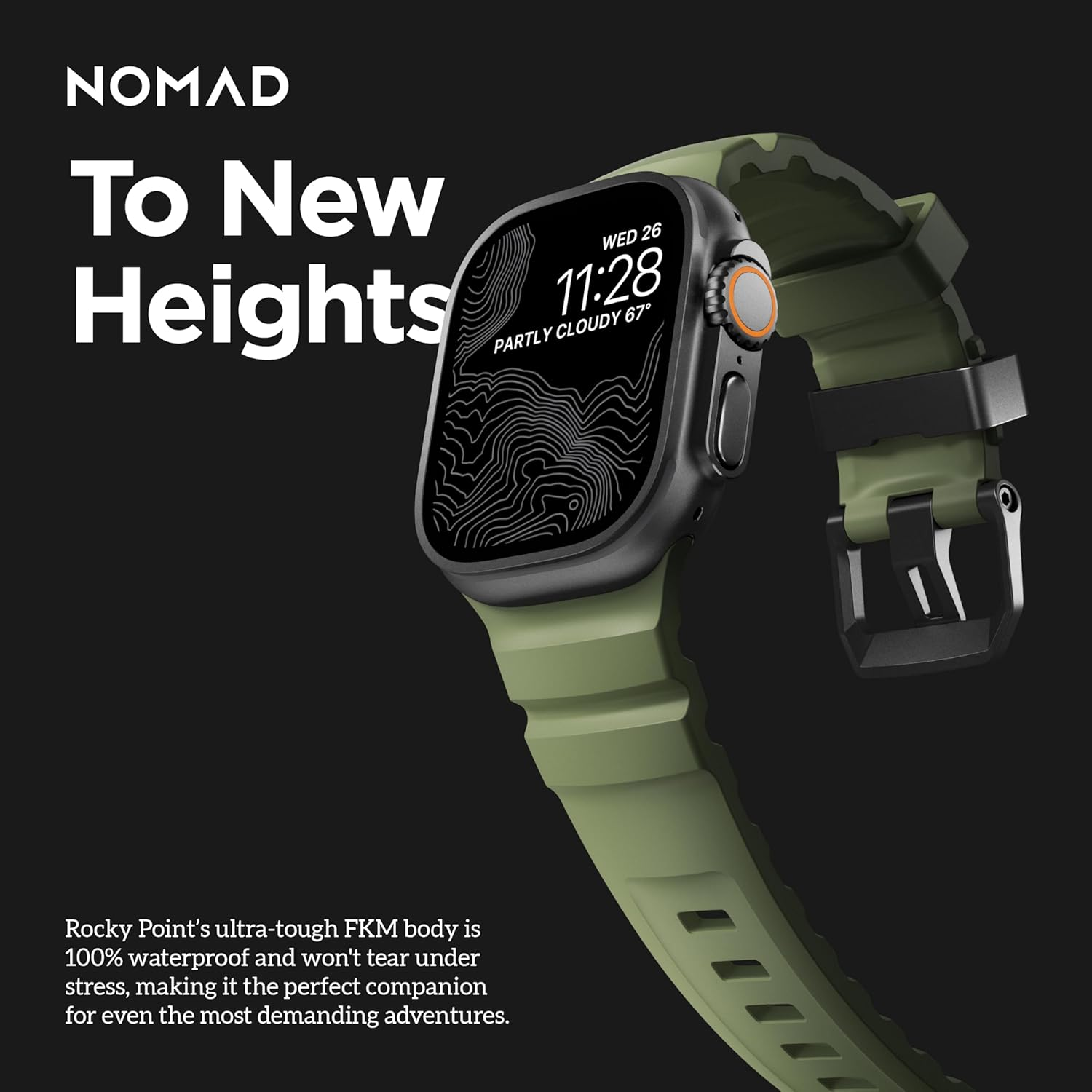 NOMAD Rocky Point Band | F&uuml;r Apple Watch 42/44/45/49 Mm |Ultimative Leistungsstarke Uhrenarmband - Forest/Black Hardware image number 2