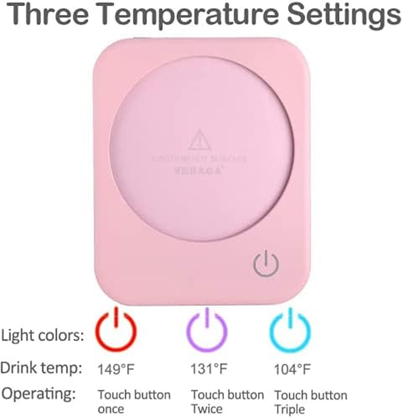 Coffee Mug Warmer Pink Electric Coffee Warmer for Desk with Auto Shut off 3 Temperature Setting Smart Cup Warmer for Warming & Heating Coffee, Beverage, Milk, Tea and Hot Chocolate(No Cup)