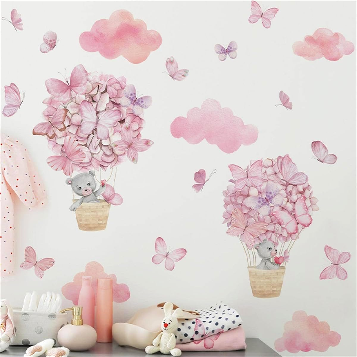 Cartoon Cute Rabbit Wall Decal the Moon and Stars Cloud Bunny Wall Stickers Nursery for Bedroom Girls Decor