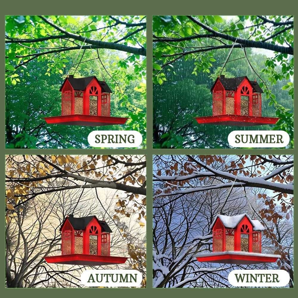 Bird Feeders for Outside,Hanging Bird Feeder House with Triple Feeding Stations,Large Capacity Mesh Wild Bird Feeder,For Attracting Wild Birds like Cardinals,Sparrows,Finches image number 5