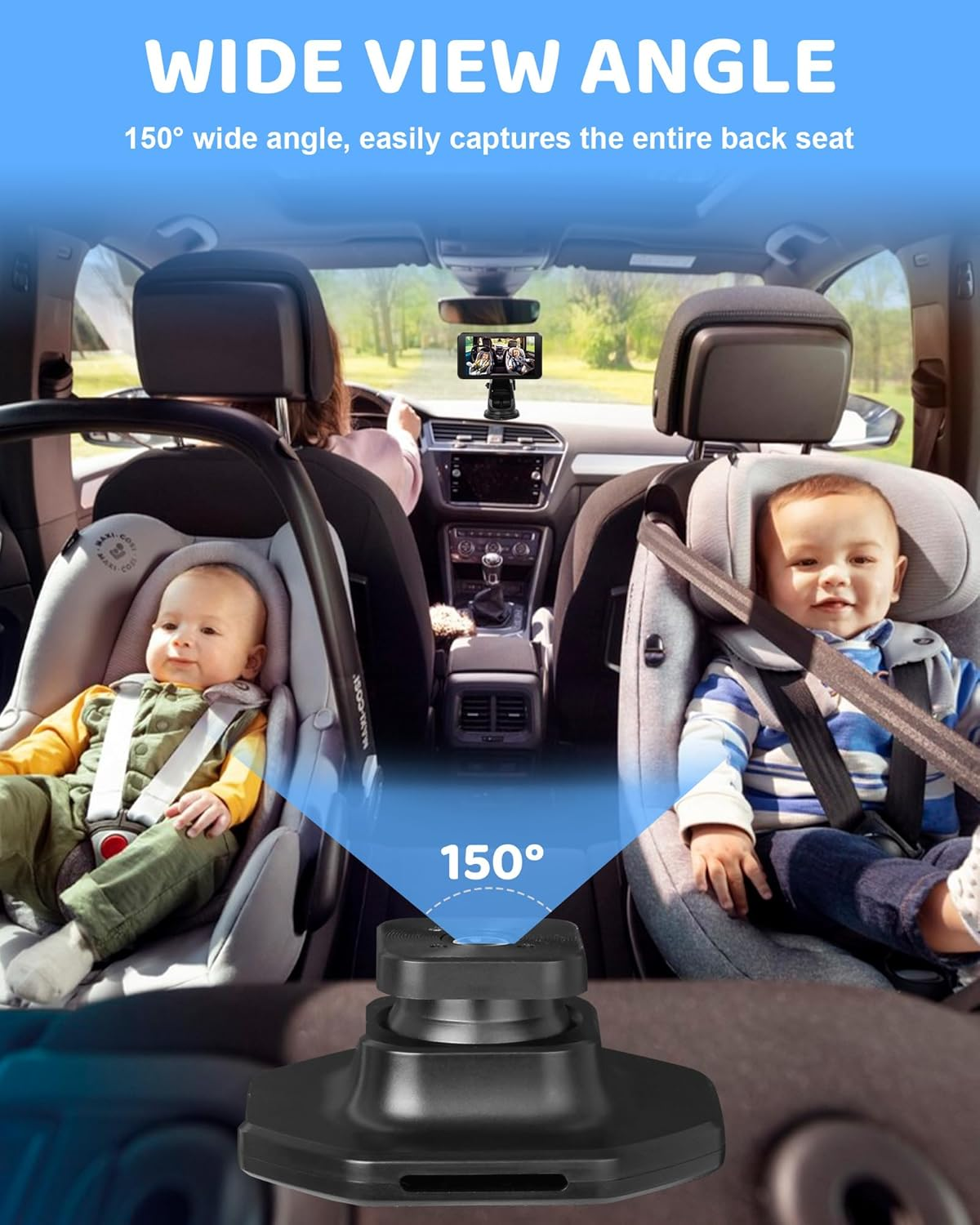 Baby Car Camera, Dual Channel Car Camera Baby with 2 IR Night Vision Camera, 5" AHD 1080P Safety Baby Car Monitor Easy to Install Car Mirror Camera for Rear Facing Seat Backseat