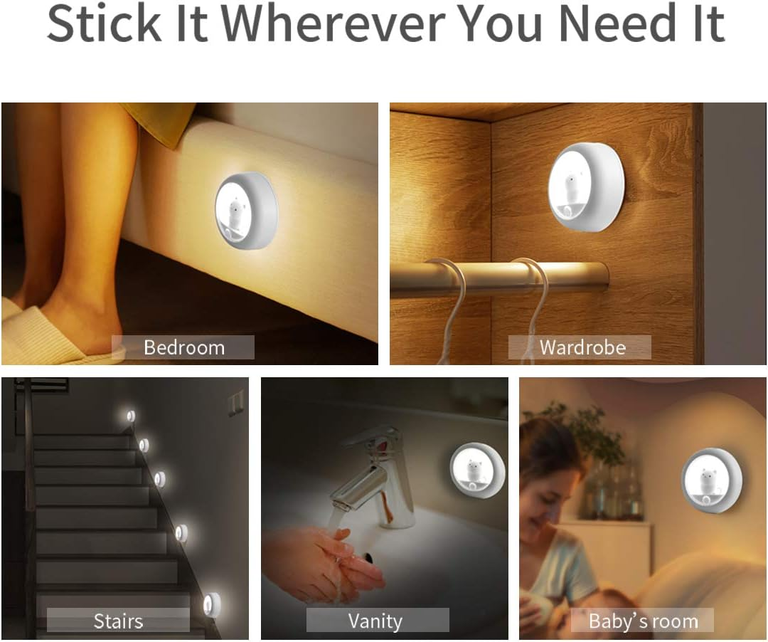 Motion Sensor Night Light,Warm White USB Rechargeable Bedside Light,Magnetic Cat Lamp for Closet Bedroom Bathroom Stairs Kitchen Hallway,Adjustable 2 Brightness Levels.1- Pack (White)&hellip; - White 01 image number 4
