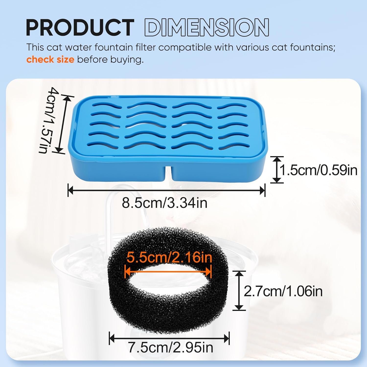 6 Pieces Filters + 6 Pieces Foam Filters for Cat Fountain - 3-Layer Filtering with Activated Carbon & Sponge