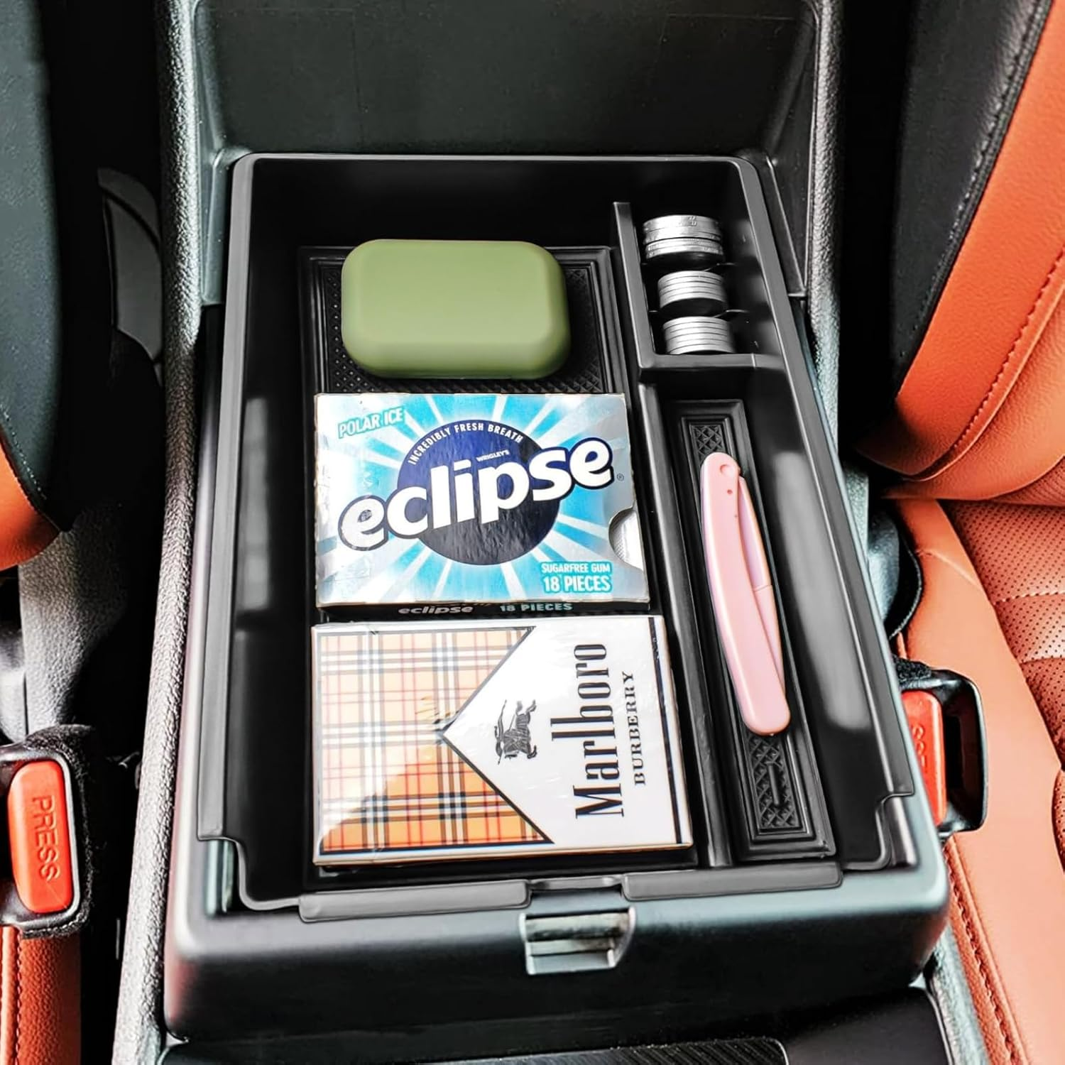 Center Console Organizer for 2023-2026 Kia Sportage Hybrid/Plug-In Hybrid Interior Organizer Center Console Holder Tray Armrest Storage Box with Non-Slip Silicone Mats Sportage23