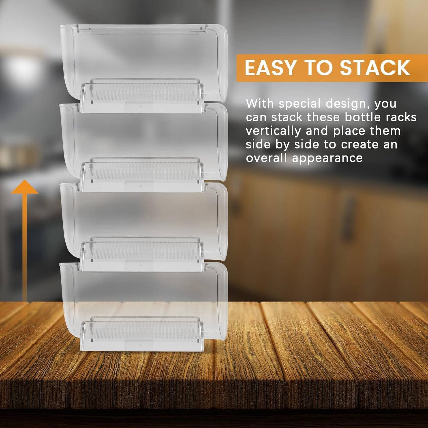 4Pcs Refrigerator Wine Holder,Clear Stackable Plastic Wine Rack Storage Water Bottle Organizer Water Bottle for Fridge image number 2