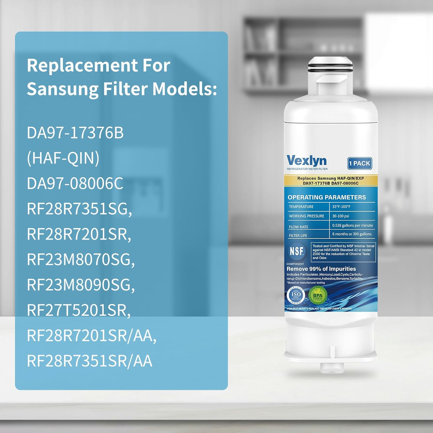 DA97-17376B Refrigerator Water Filter Replacement for Samsung Haf-Qin/Exp Haf-Qin,Rf28T5001Sr,Da97-08006C,Rs27T5200Sr,Rf28R7351Sg,Rf24R7201Sr,Rf27T5201Sr,Ws645A,Pack of 2 image number 2