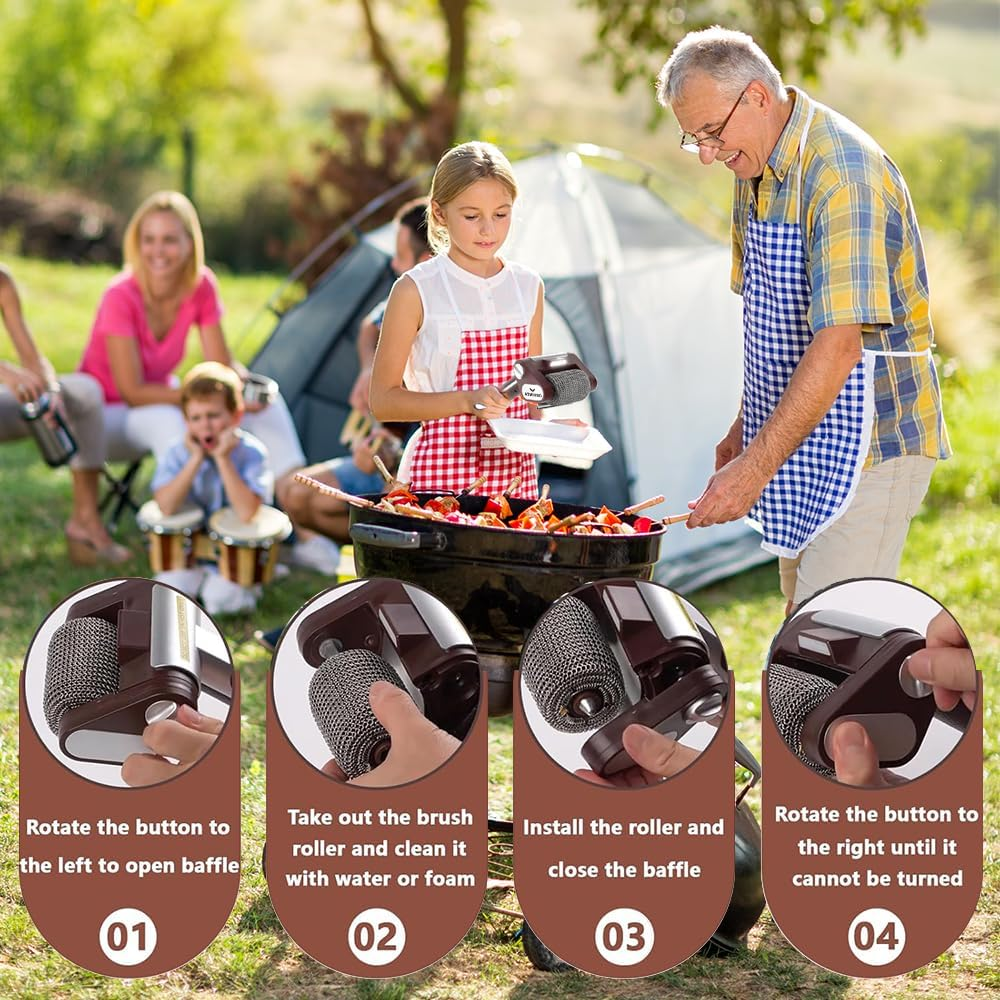 Cordless Grill Cleaner &ndash; Rechargeable BBQ Cleaning Brush with Stainless Steel Roller & LED Light, 350 RPM Power Scrubber for Barbecue & Outdoor Cooking image number 2