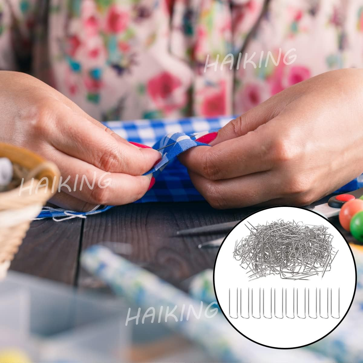 U-Shaped Sewing Pins, 50 Pcs Stainless Steel Fork Pins Double Blocking Sewing Pins for Sewing, Craft, DIY, Handmaking(23Mm/ 0.9 Inch) image number 6