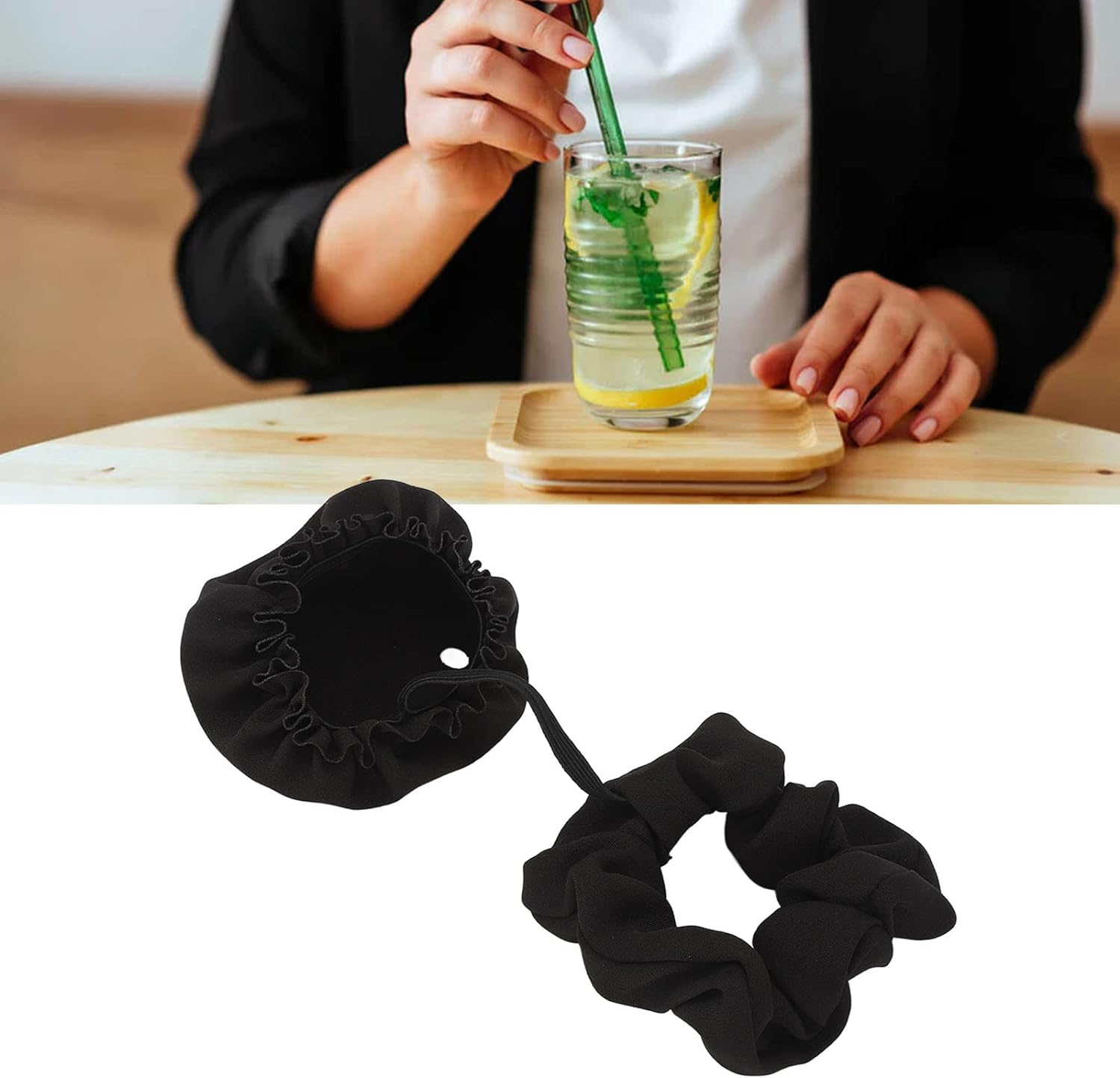 Beverage Cover Reusable for Beverage Scaling Scrunchie Cups (Black) image number 3
