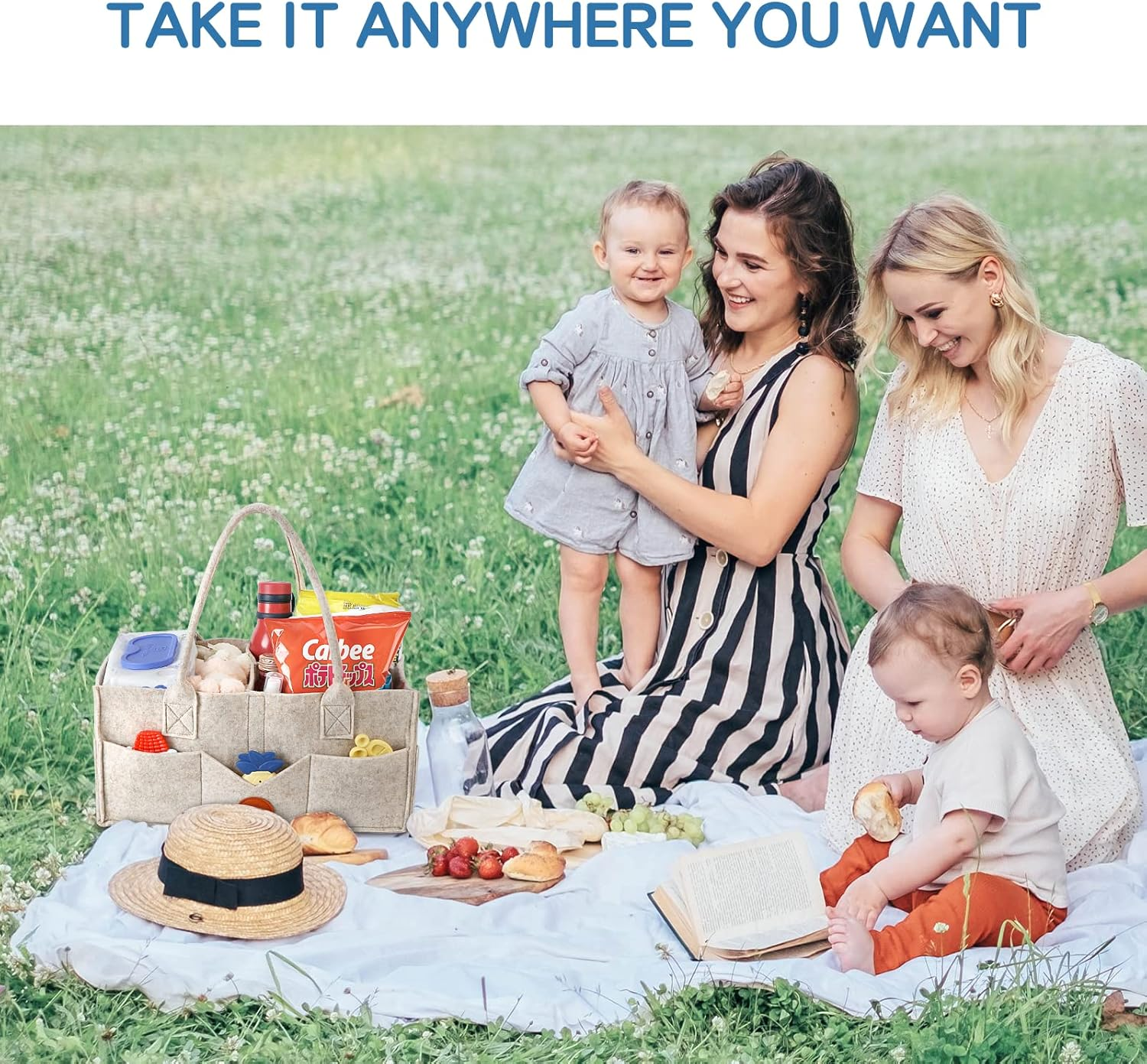 Maliton Baby Diaper Caddy Organizer for Changing Table, Nursery Storage Bin Basket with Handle, Felt Diaper Organizer Suitable for Indoor Outdoor (Khaki) image number 3