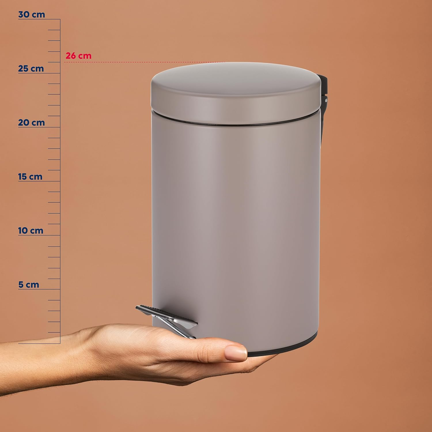 Kela Monaco Cosmetic Bin, 3 Litres, Metal Pedal Bin, Bathroom Bin with Inner Bucket and Carry Handle, Matt Cashmere Brown image number 2