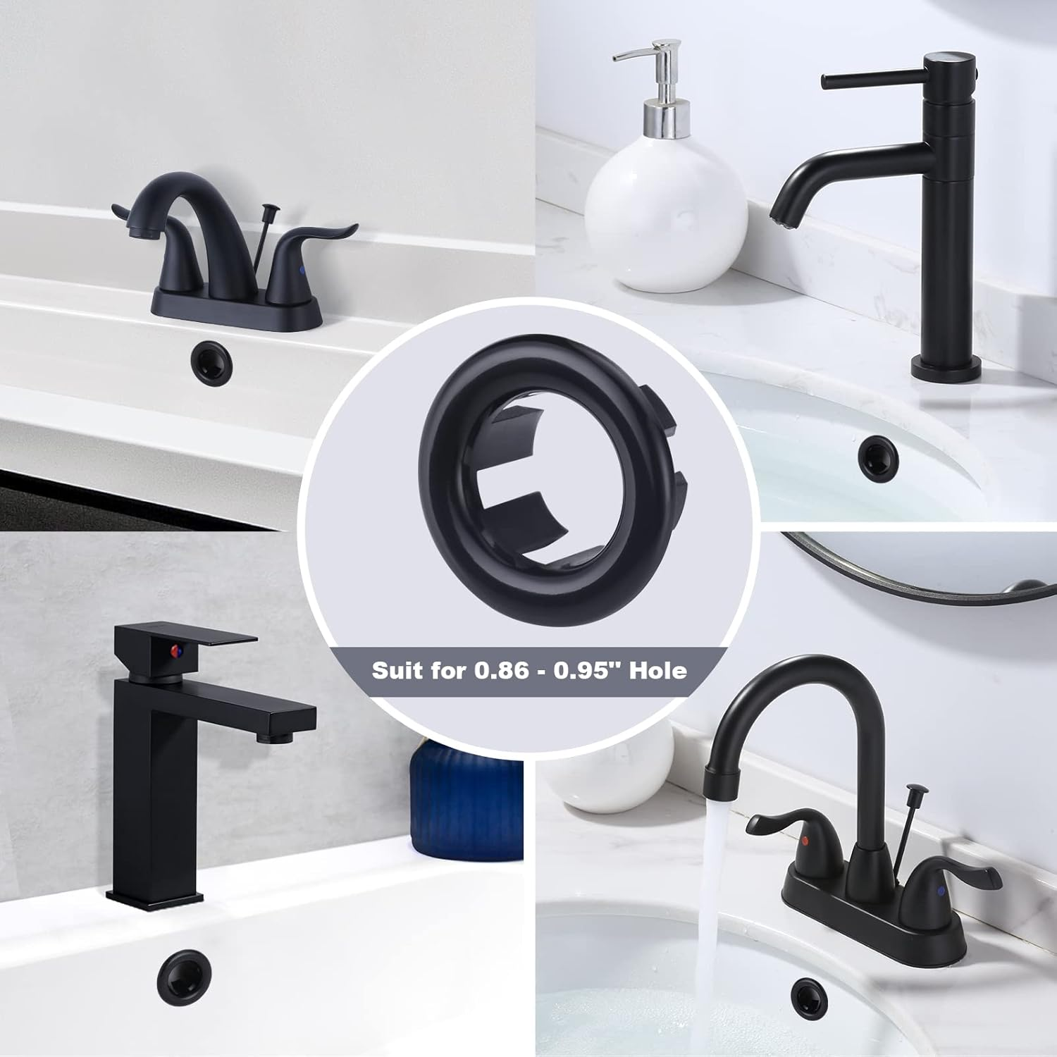 ARCORA 2 Pack Sink Overflow Ring Matte Black Bathroom Kitchen Sink Basin Trim Overflow Cover Hole Insert Cap image number 1