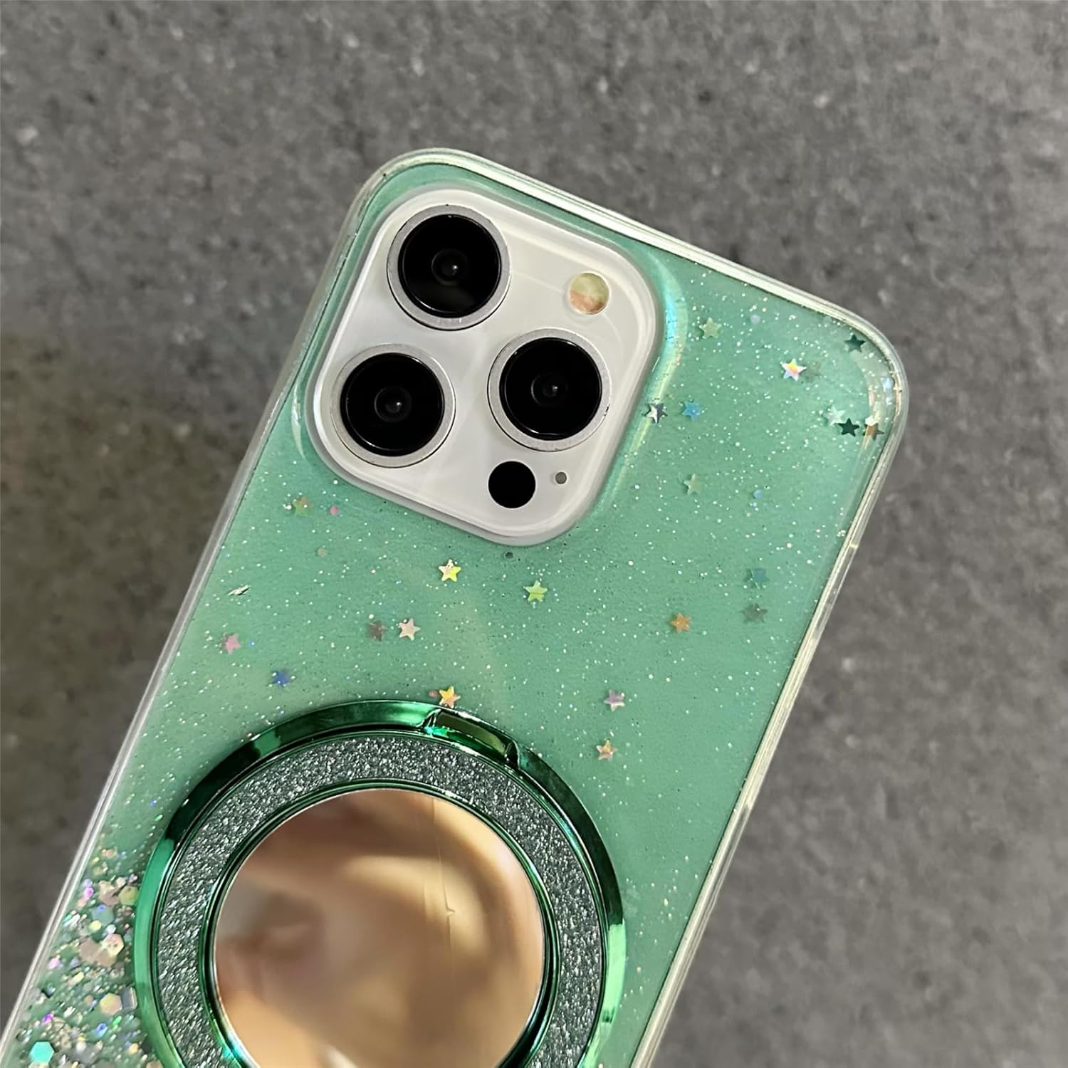 IMEIKONST Glitter Case Compatible with Iphone 16E with Makeup Mirror Holder, Sparkle Transparent Bling Shell Shockproof Soft TPU Silicone Bumper Cover for Iphone 16E. Green DJJ image number 6