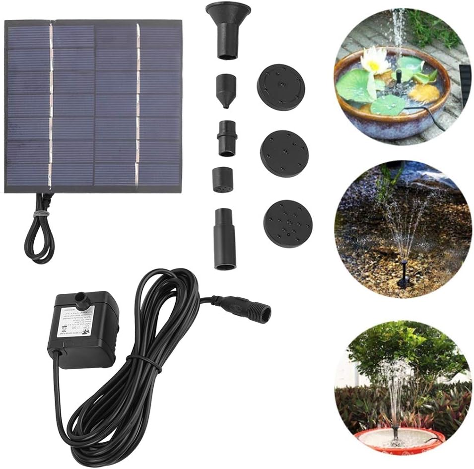 1.4W Solar Powered Submersible Water Fountain Pump Kit for Garden Decoration, Fish, Small Pond - 5 Sprinkler Heads Included image number 2