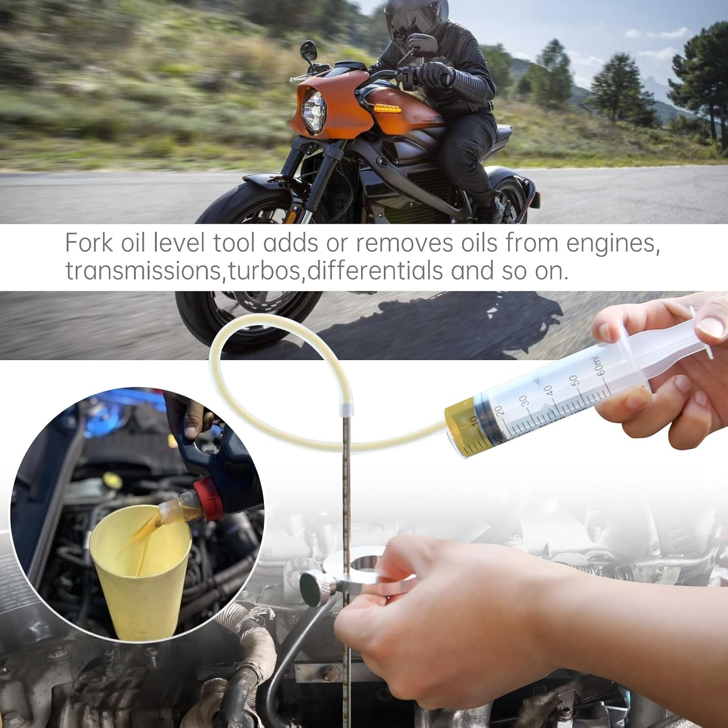 Windance Motorcycle Fork Suspension Oil Level Measurement Gauge Tool with Adjustable Ring, 60Ml Front Fork Oil Syringe Tool image number 5