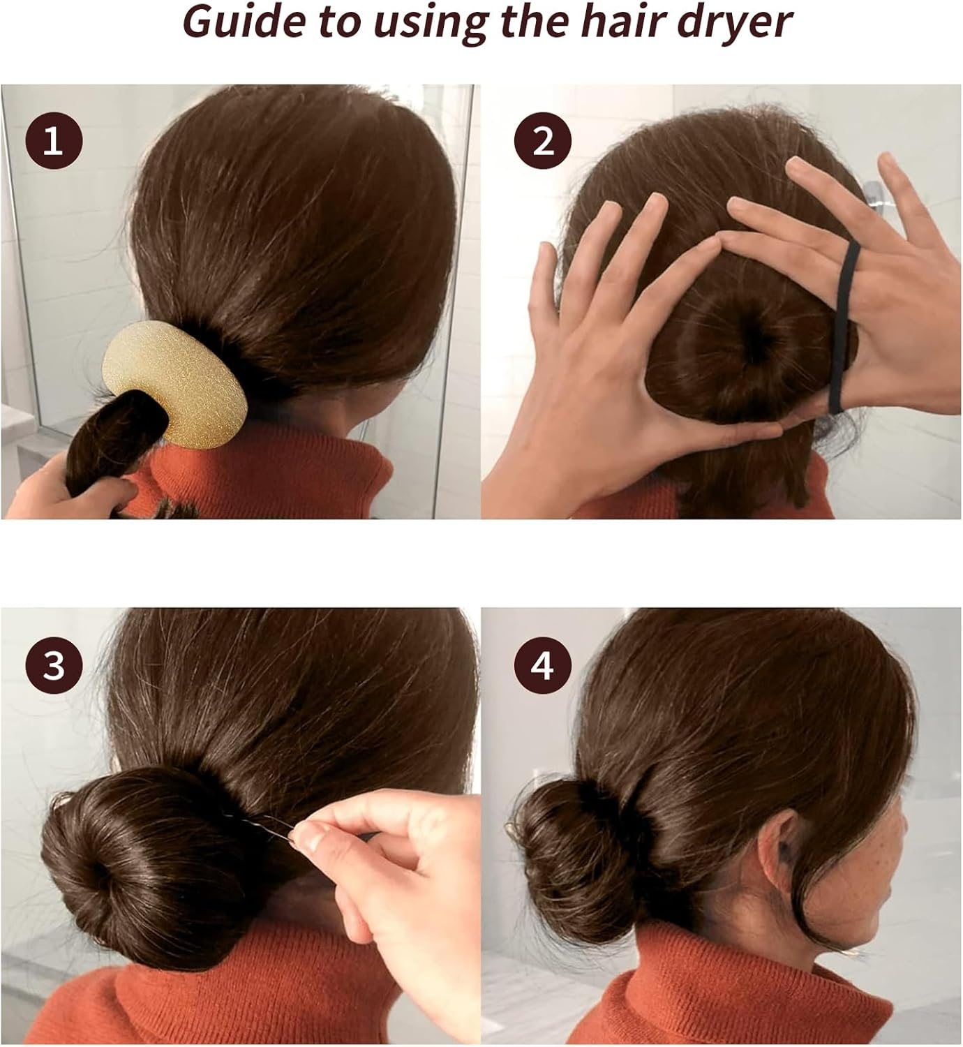 Set of 4 Hair Bun Makers, Hair Bun Maker Set, Hair Bun Maker, Hairstyle Aid Small and Large, Hair Cushion, Hair Donut, Bun Cushion with 2 Hair Bands, 10 U-Shaped Hair Clips, Hair Pin for Children And image number 4