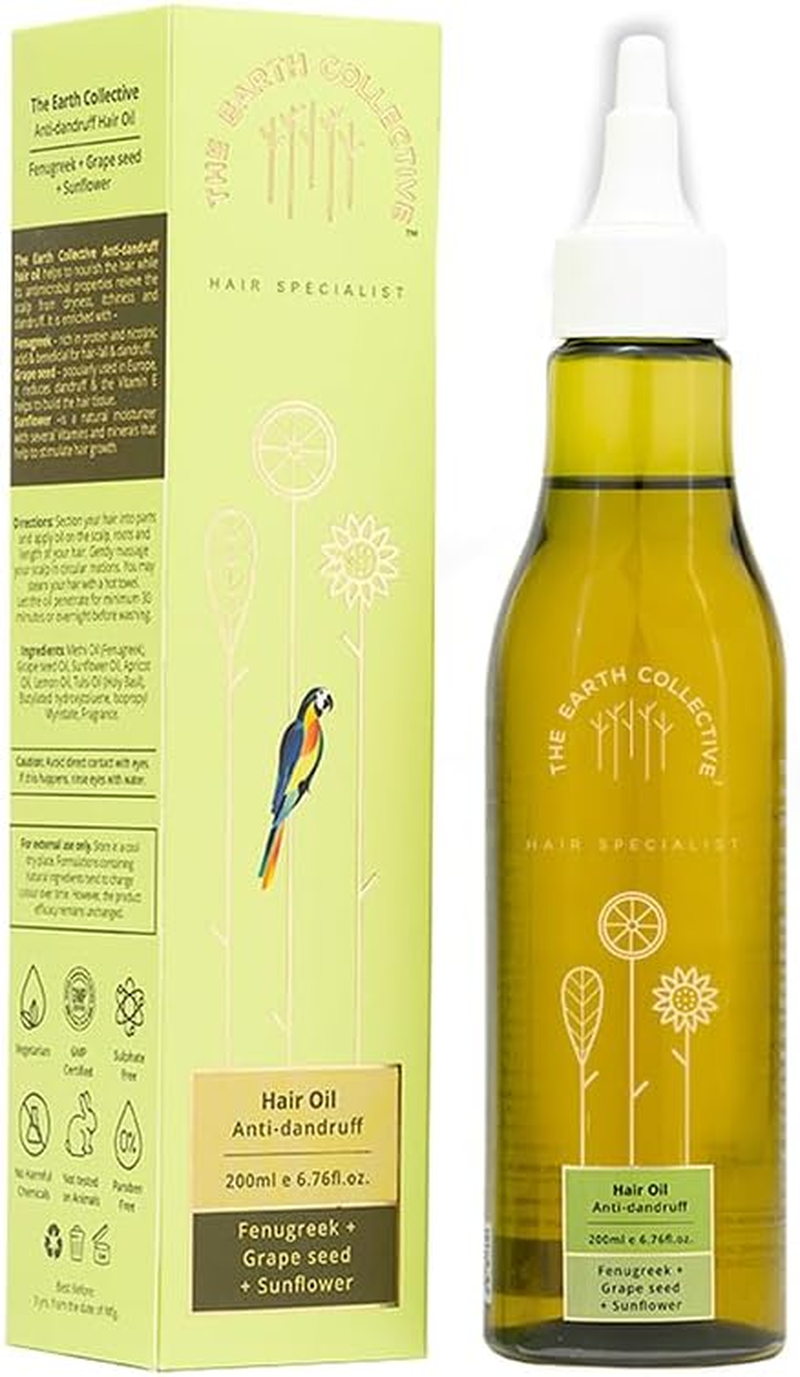 THE EARTH COLLECTIVE Anti-Dandruff Hair Oil, Contains Fenugreek, Grape Seed Sunflower, Controls and Prevents Dandruff, Relieves Itchiness, 200 Ml image number 3