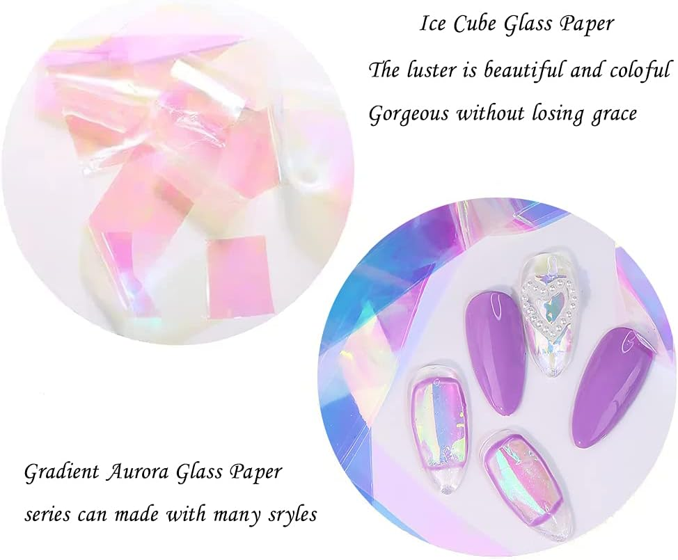 CHANGAR 5 Colours Gradient Aurora Glass Paper Nail Stickers Reflective Mirror Design Broken Glass Strip Line Paper Nail Decals DIY Nail Art Decoration (5 Boxes) image number 6