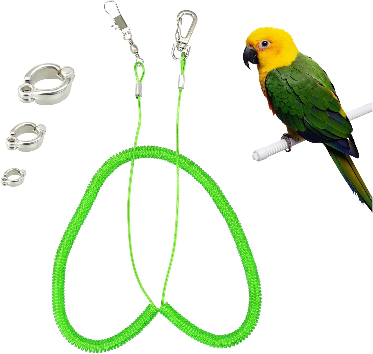 Andiker Parrot Steering Rope 5M Parrot Anklet Flight Training Training Harness with Elastic Pull Cord anti Bite for Birds Rigid (Green)