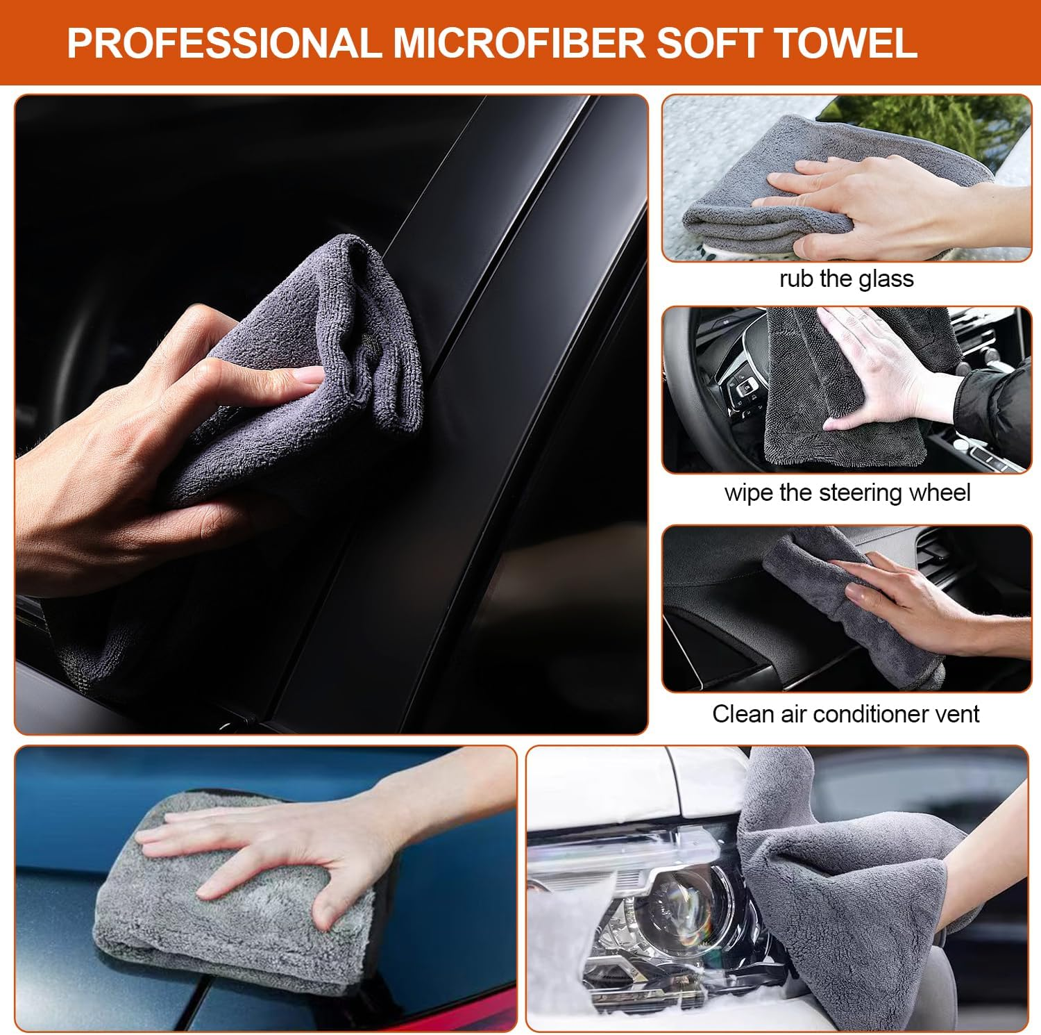 13 PCS Car Wash Tool Cleaning Kit with Storage Bag - Microfiber Mitts, Drying Towel, Waffle Cloths, Alloy Wheel Brush, Valeting Essentials, Set image number 6