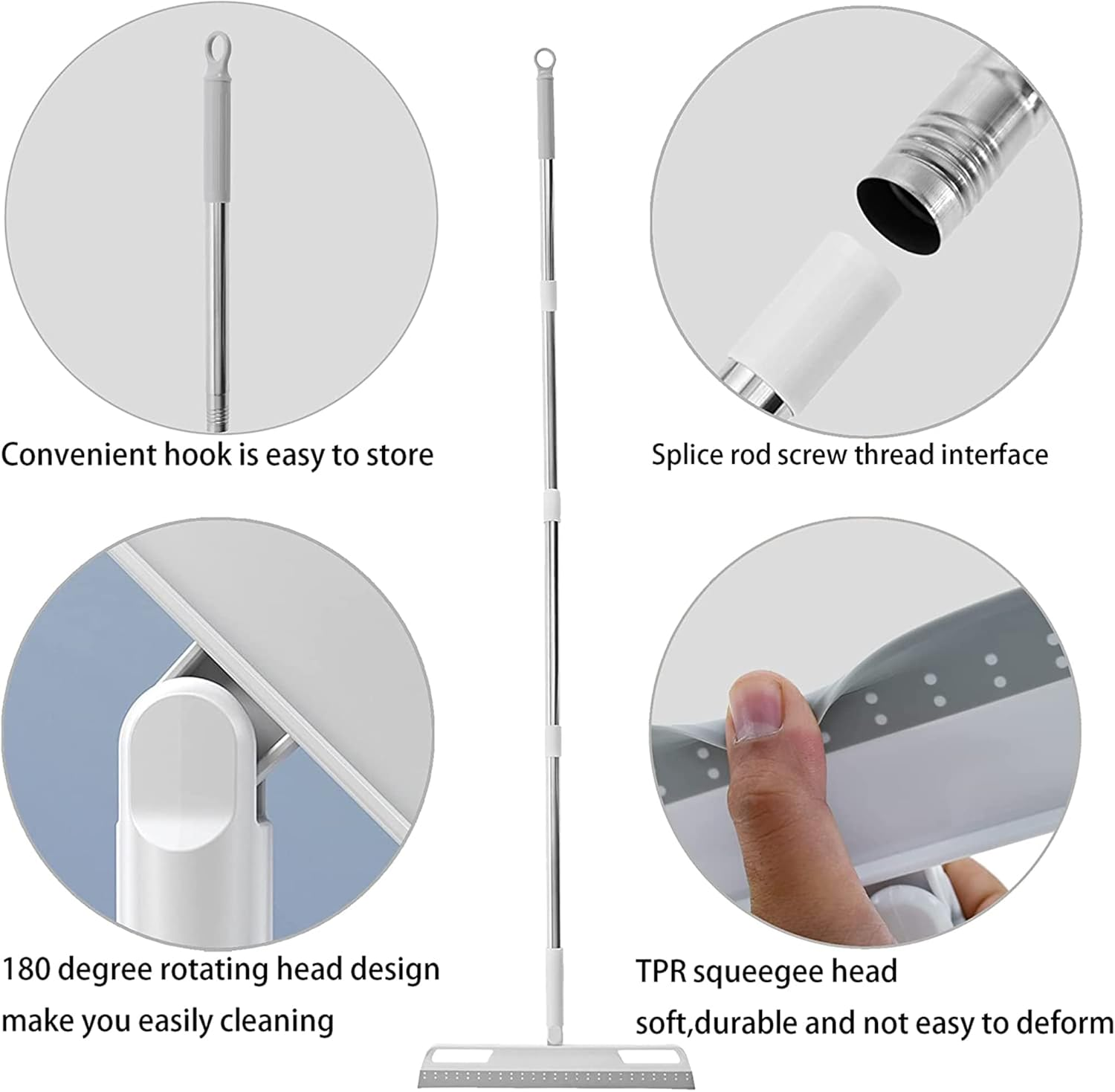 Multifunction Magic Broom, Household Silicone Wiper Floor Squeegee Non-Stick Hair Sweeping Tool 4 in 1 Adjustable Floor Scraping Sweeper for Bathroom, Window, Kitchen, Tile Floor Cleaning (Grey)