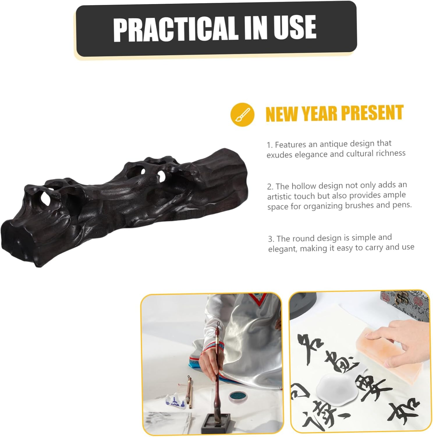 HOUDERCO Artistic Root Carving Brush Holder Calligraphy Pen Stand Pen Storage Stand Office Accessories image number 6