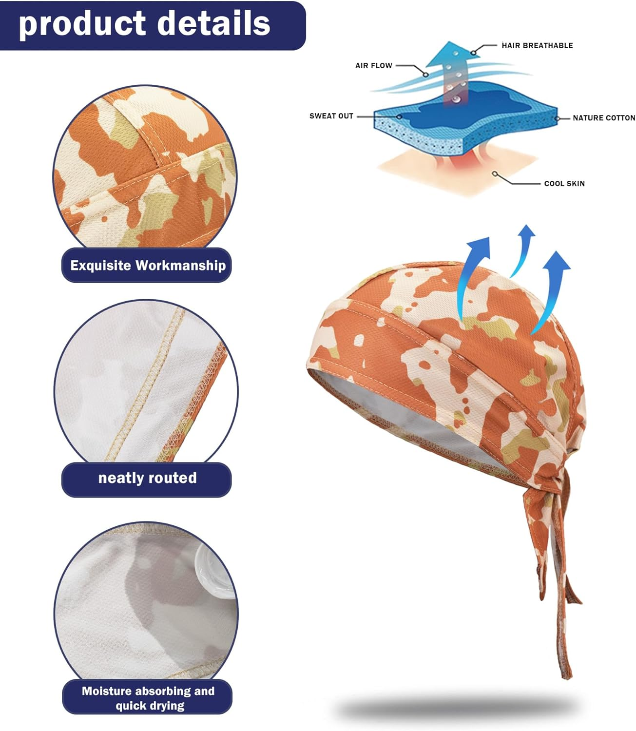 Kninmdor Do Rags Cycling Caps Helmet Liner Doo Rag Motorcycle Bandana Hat Sweat Liner Skull Caps Dew Rags for Men and Women - Black Sets image number 2