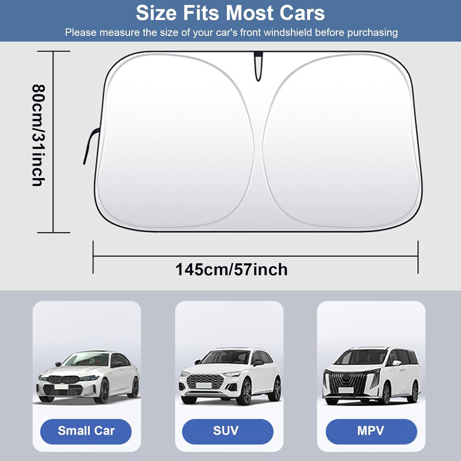 Windshield Sun Shade for Car, Automotive Foldable Front Window Sun Cover UV Rays Block, Lightweight Interior Accessories Sunshades for Windscreen & Dashboard Sun Heat 145X80Cm Fit for Most of Cars image number 3